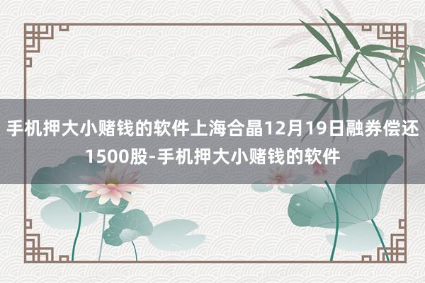 手机押大小赌钱的软件上海合晶12月19日融券偿还1500股-手机押大小赌钱的软件